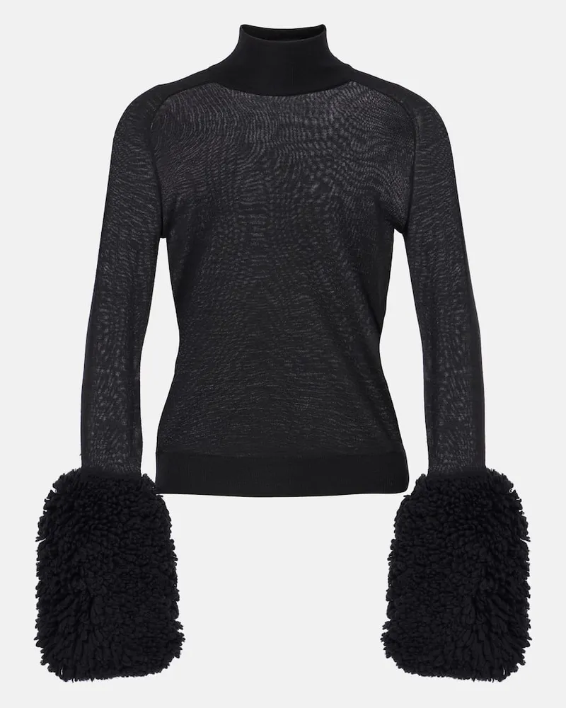 Alaïa AlaÃ¯a Lupetto in lana con pelliccia sintetica Nero