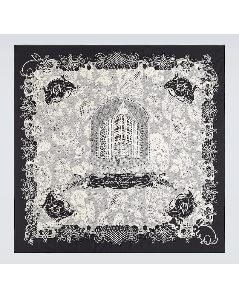 Acne Studios Foulard in seta con stampa Nero