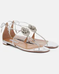 Aquazzura Sandali Crystal Orchid in pelle metallizzata Argento