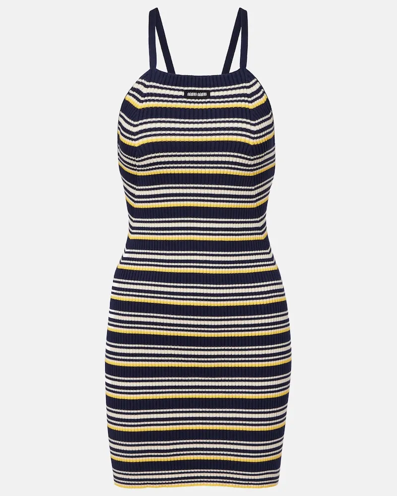 Miu Miu Abito corto in misto cotone a righe Blu