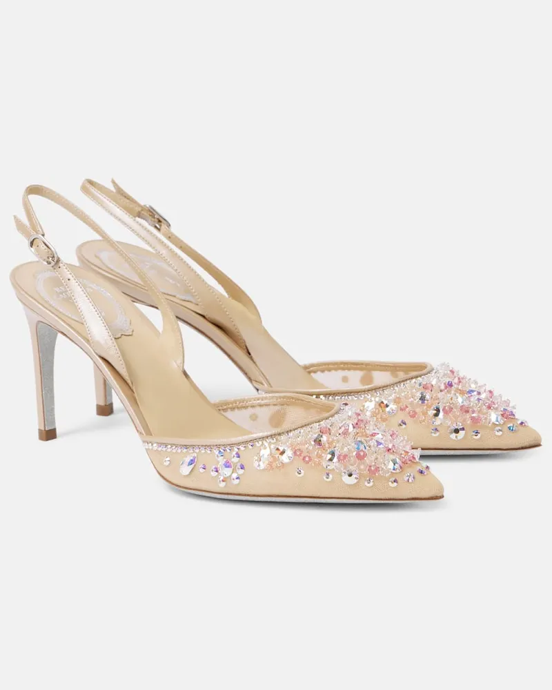 René Caovilla Pumps slingback Cinderella 80 in mesh Beige