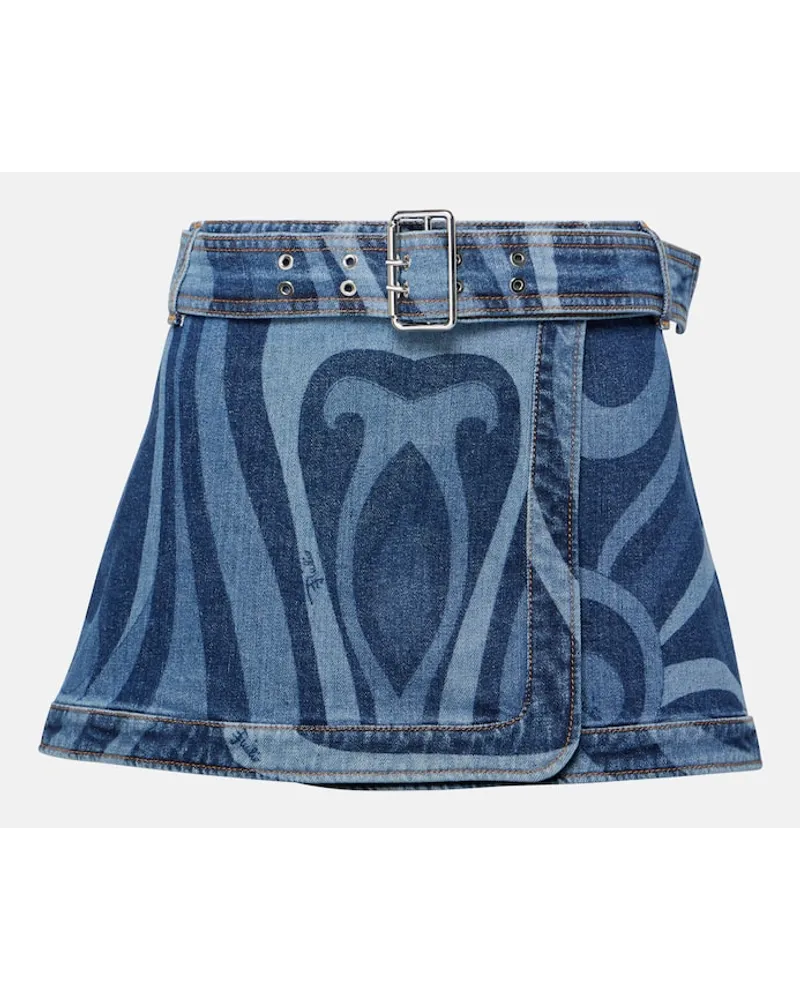 Emilio Pucci Minigonna di jeans con stampa Marmo Blu