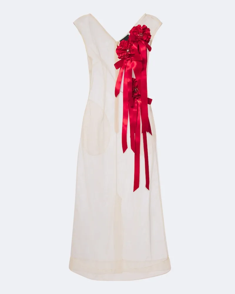 Simone Rocha Abito midi in tulle con applicazioni floreali Beige