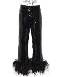 Magda Butrym Pantaloni cropped con paillettes e piume Nero