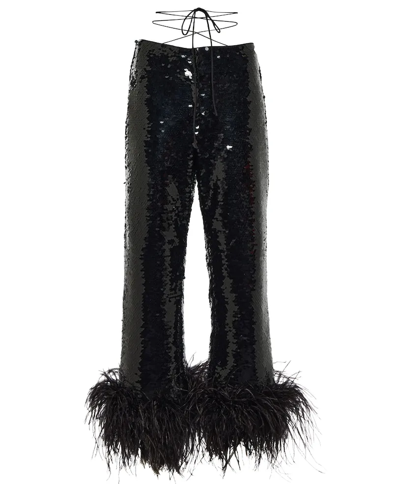 Magda Butrym Pantaloni cropped con paillettes e piume Nero