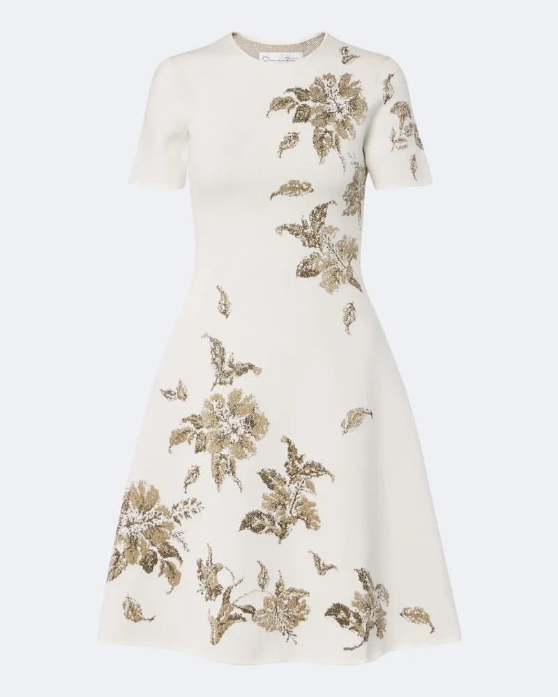 Oscar de la Renta Abito corto in maglia jacquard floreale Bianco