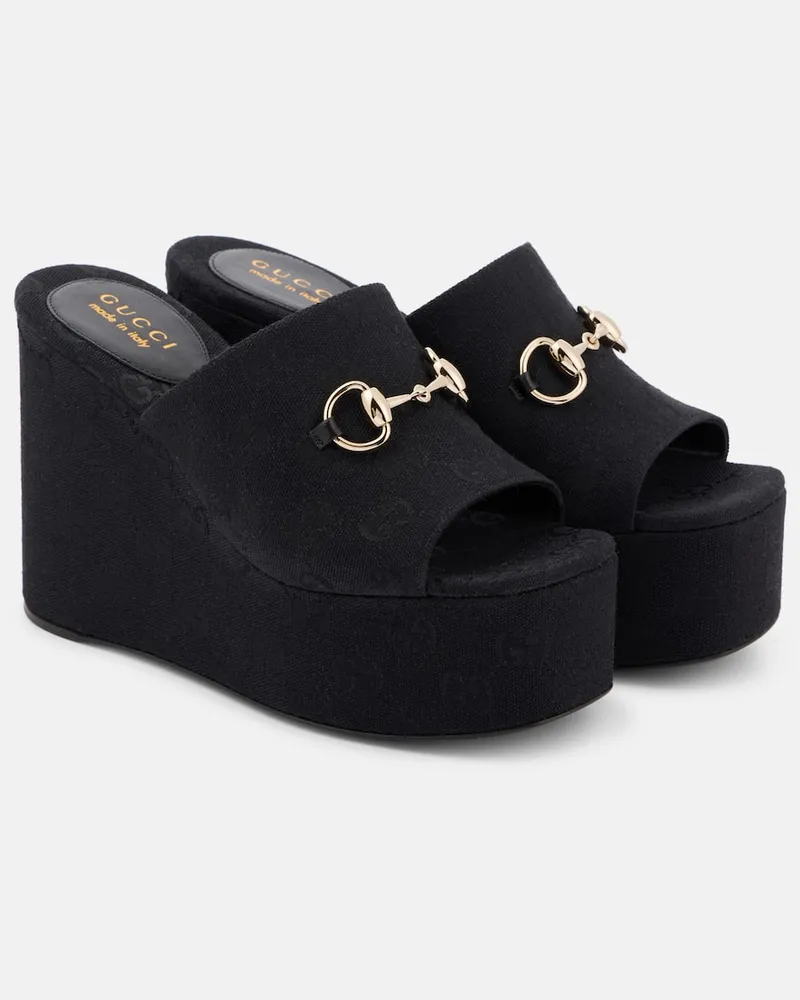Gucci Sandali Carmen Horsebit 60 in canvas Nero
