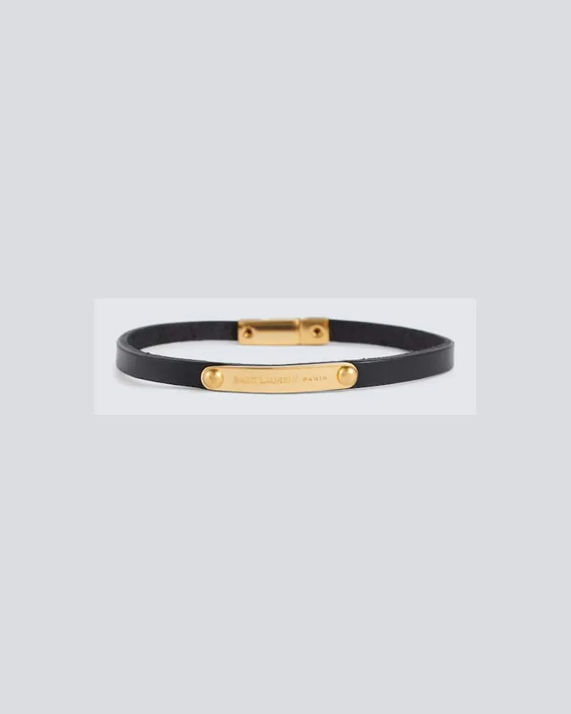 Saint Laurent Bracciale in pelle con logo Nero