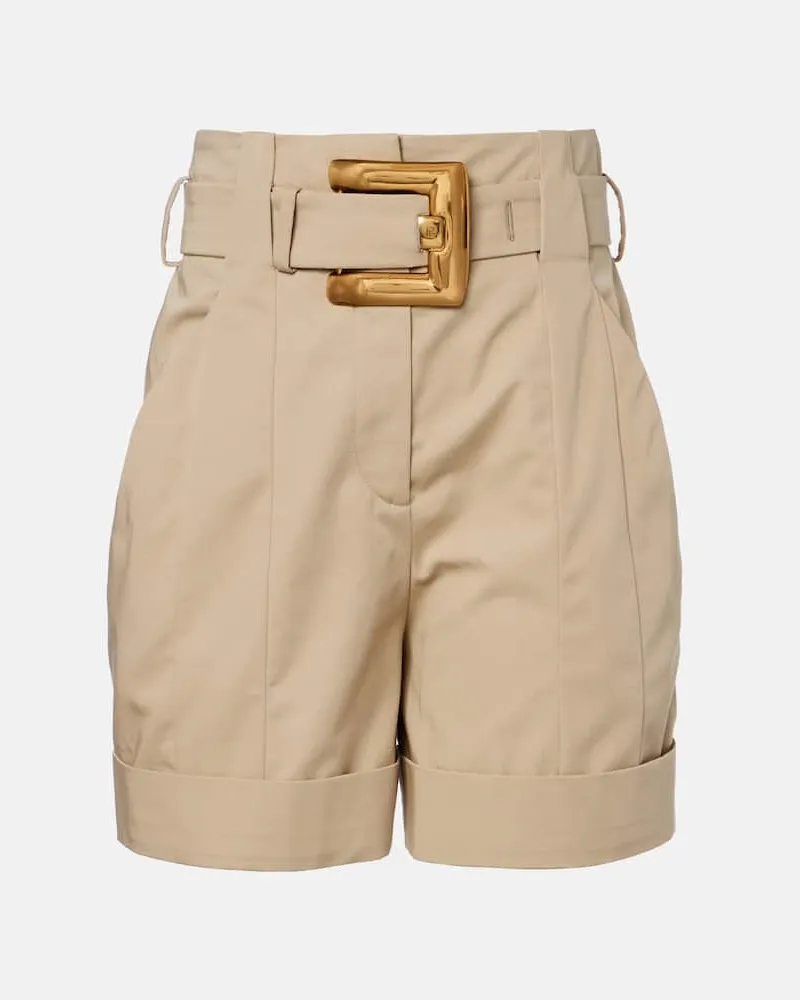Balmain Shorts in gabardine di cotone con cintura Beige