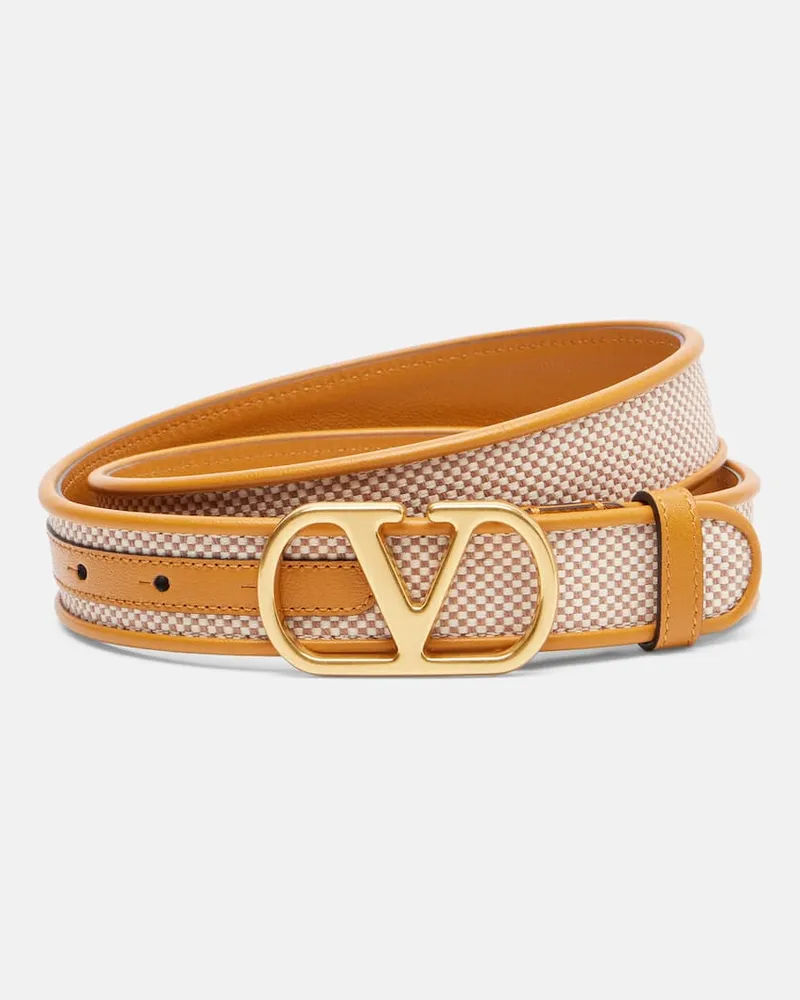 Valentino Garavani Cintura VLogo in canvas e pelle Marrone