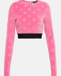 Dolce & Gabbana Top cropped in cotone con logo Rosa