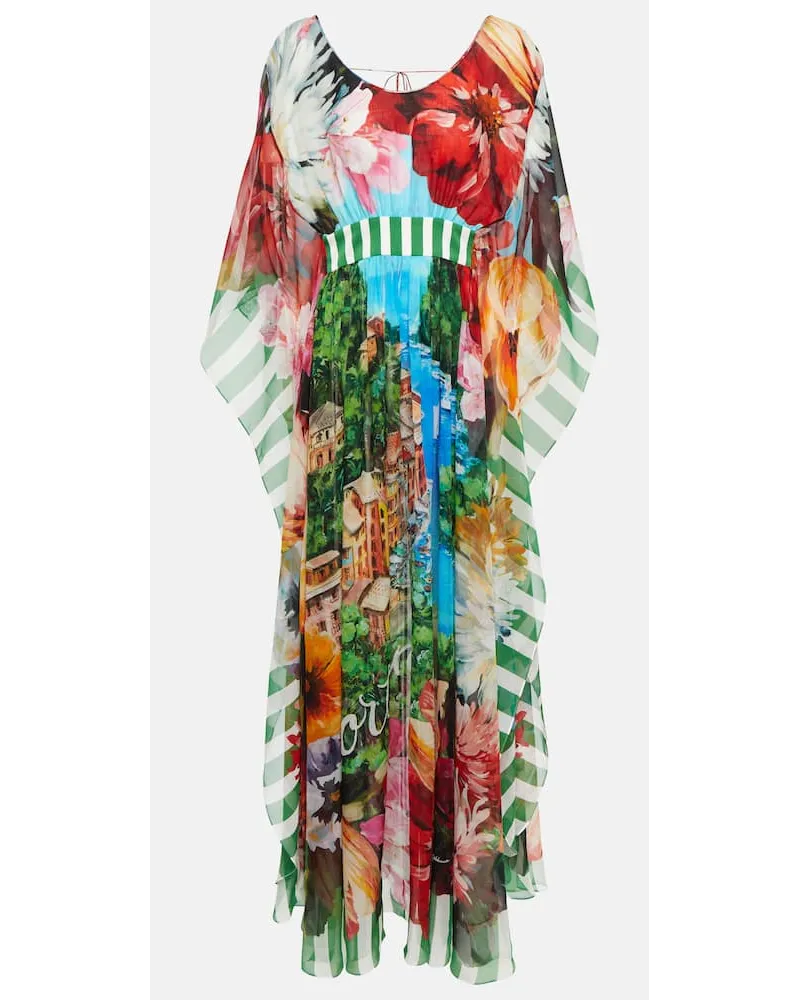 Dolce & Gabbana Abito lungo Portofino in chiffon di seta Multicolore