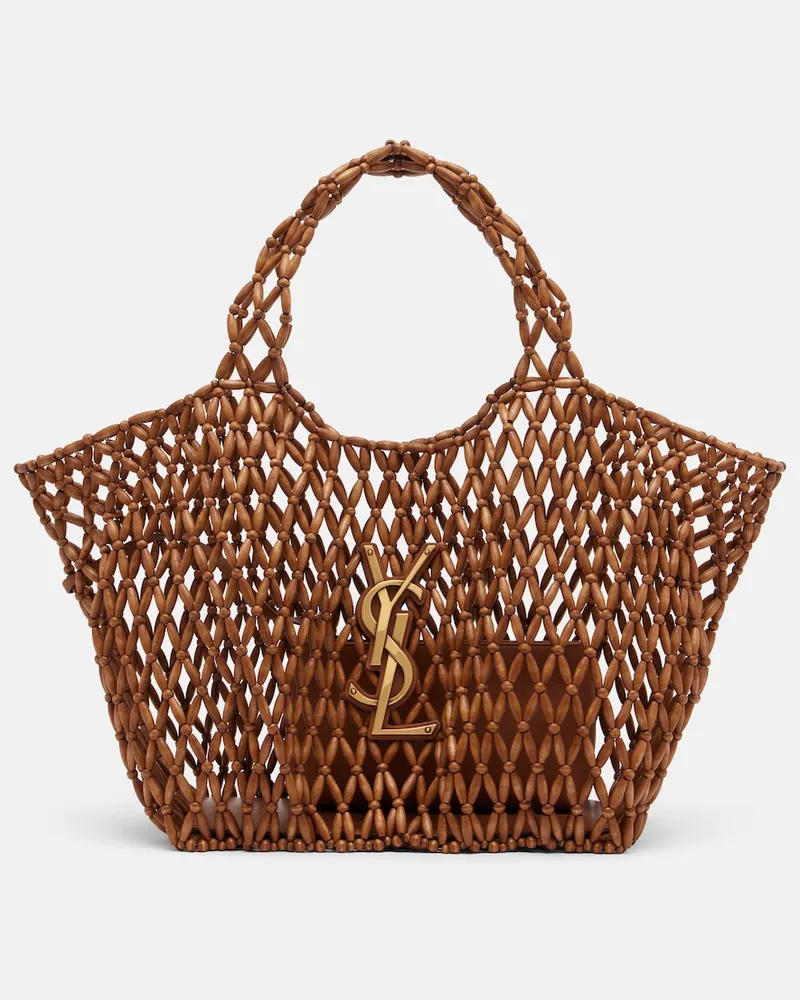 Saint Laurent Borsa Icare Cassandre Medium con perline Marrone