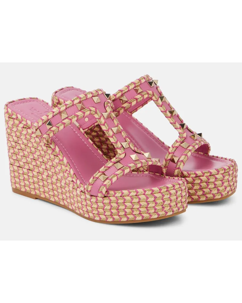 Valentino Garavani Sandali Rockstud in pelle con zeppa Rosa