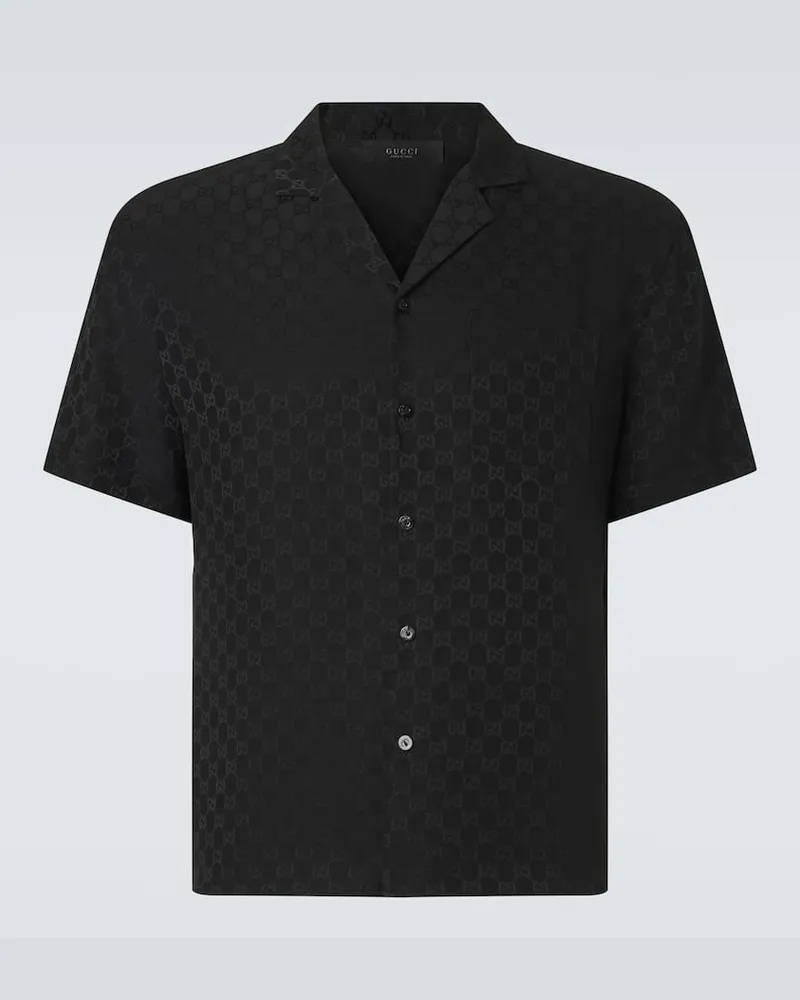 Gucci Camicia bowling in jacquard di seta GG Nero