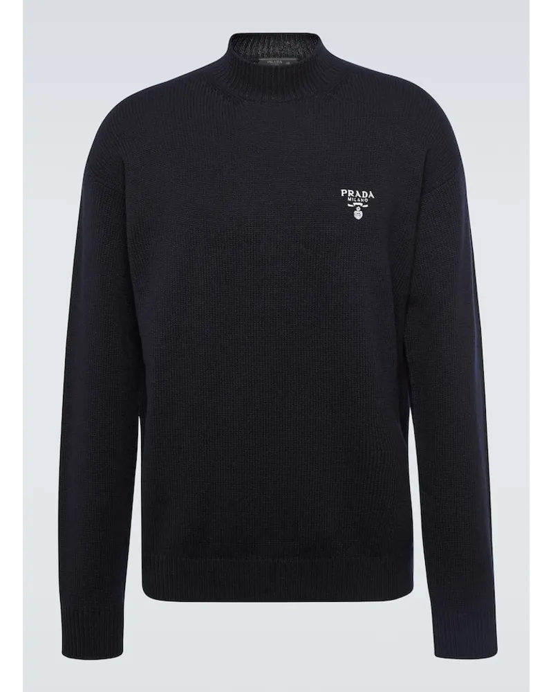 Prada Pullover in cashmere con logo Blu