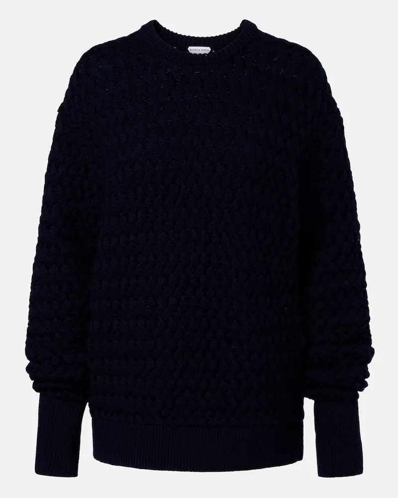 Bottega Veneta Cardigan in lana con pelle Blu