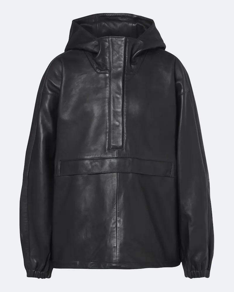 Róhe Róhe Giacca oversize in pelle con cappuccio Nero