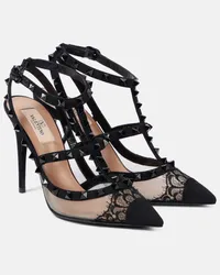 Valentino Garavani Pumps Rockstud in mesh, pizzo e velluto Nero