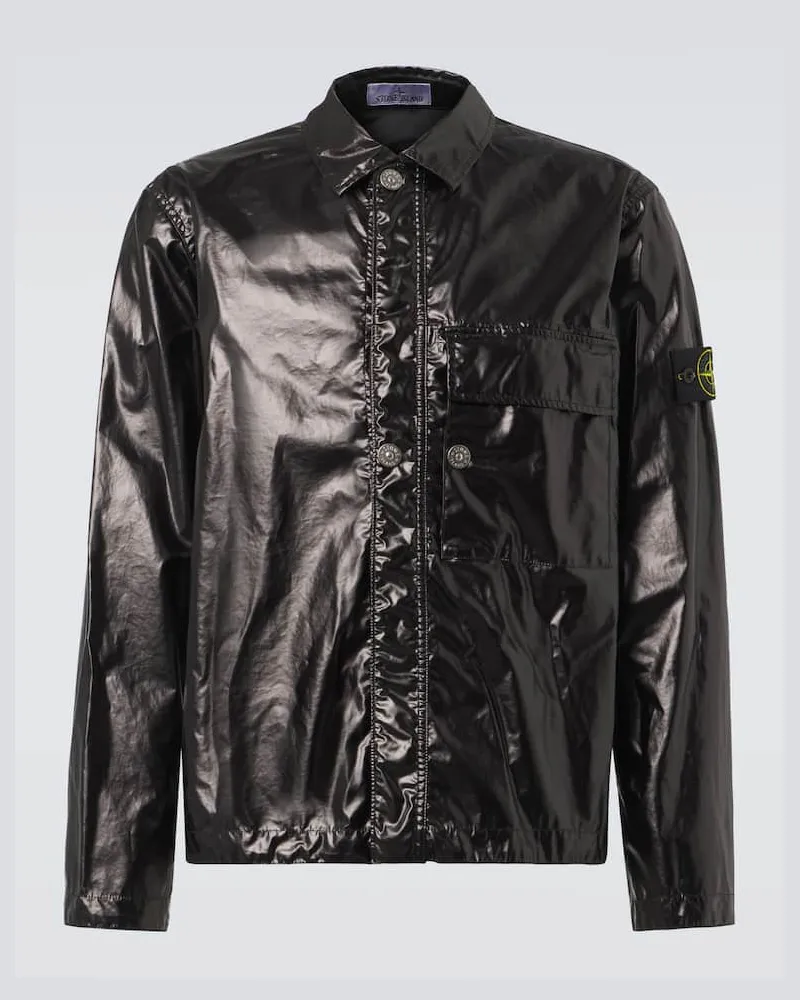 Stone Island Giacca camicia Compass in cotone Nero