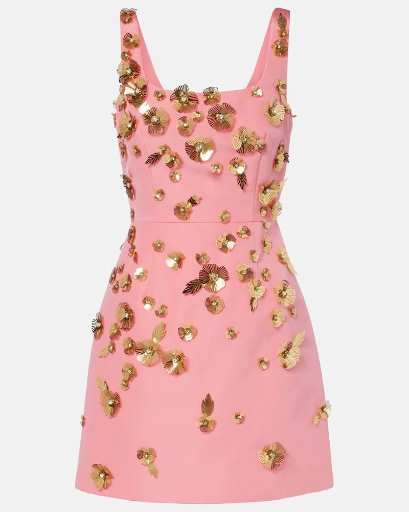 Carolina Herrera New York Abito corto in faille di seta con applicazioni Rosa