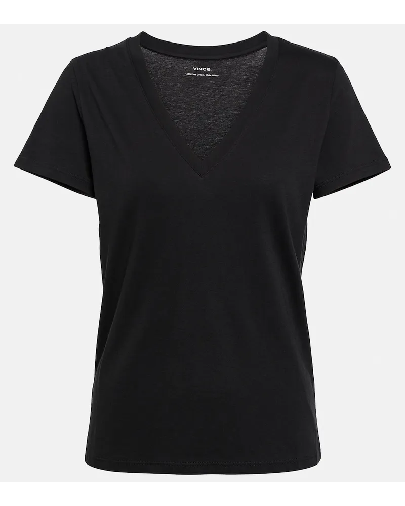 Vince T-shirt in cotone con scollo a V Nero