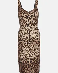 Dolce & Gabbana Abito in seta stretch con stampa leopardata Multicolore