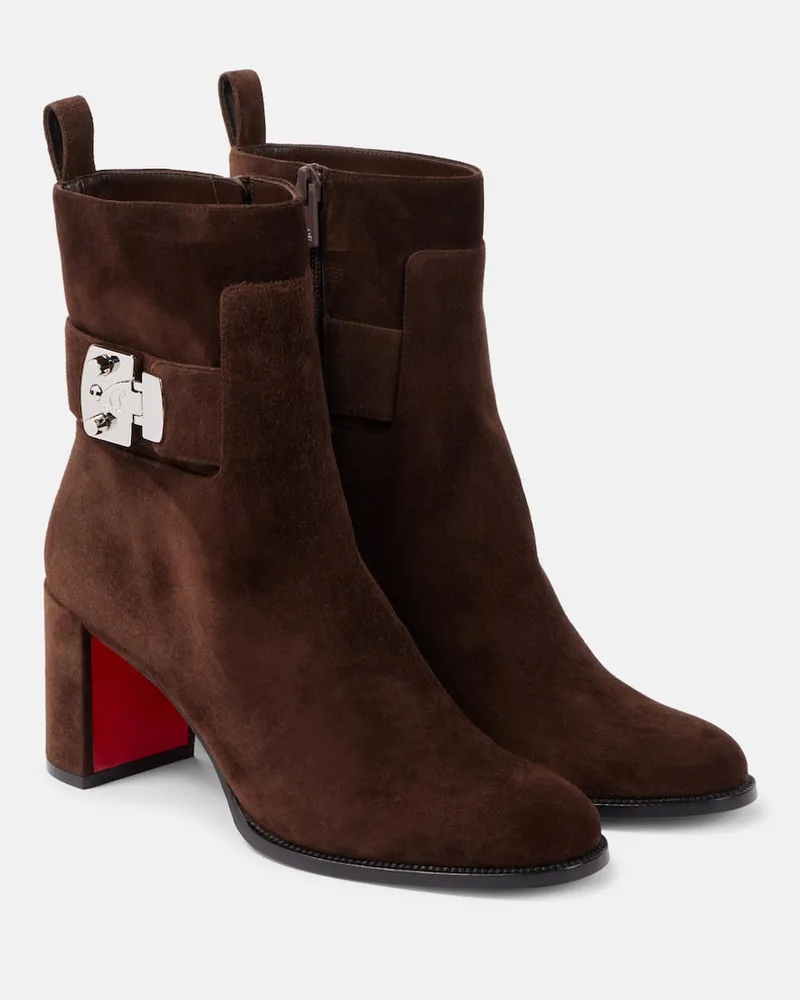 Christian Louboutin Stivaletti Booty Lock 70 in suede Marrone