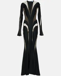 Thierry Mugler Abito lungo in tulle e jersey Nero