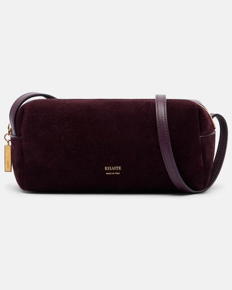 KHAITE Borsa a tracolla Kye in suede e pelle Borgogna