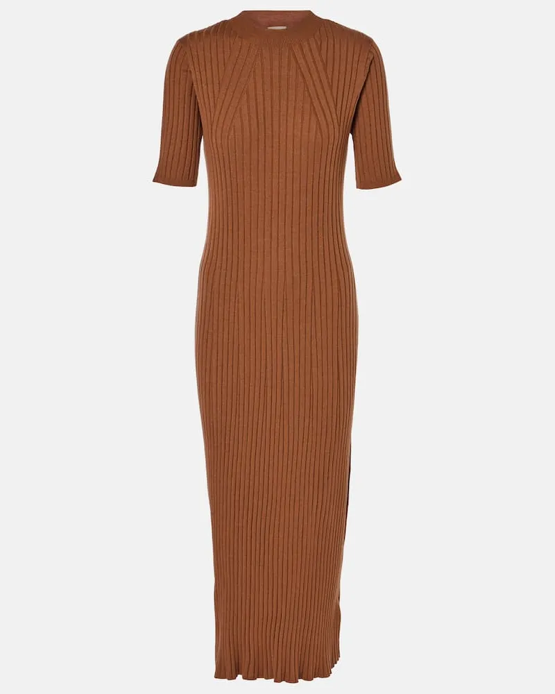 Varley Abito midi Maeve in maglia a coste Marrone