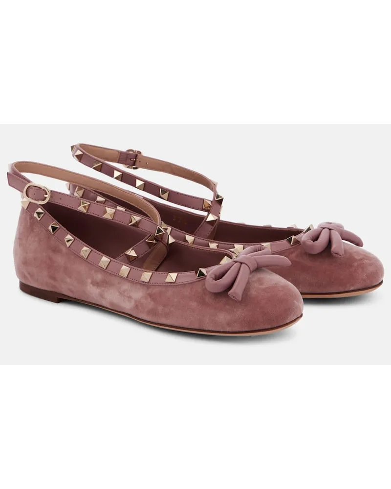 Valentino Garavani Ballerine Rockstud in velluto Rosa