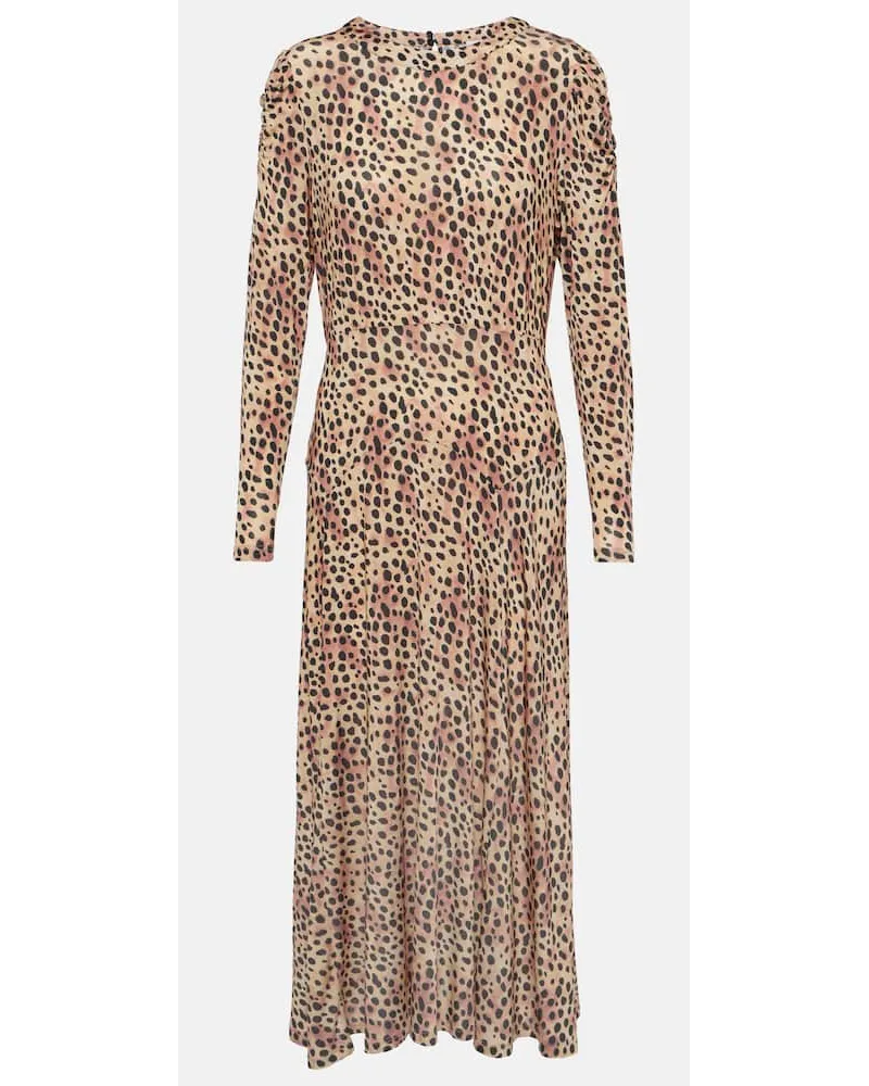 RIXO Abito midi Cerise con stampa leopardata Multicolore