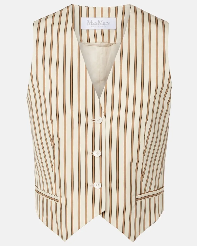 Max Mara Gilet Fauno in cotone e seta a righe Bianco