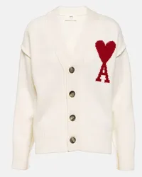 AMI Paris Cardigan Ami De Cœur in lana vergine Bianco