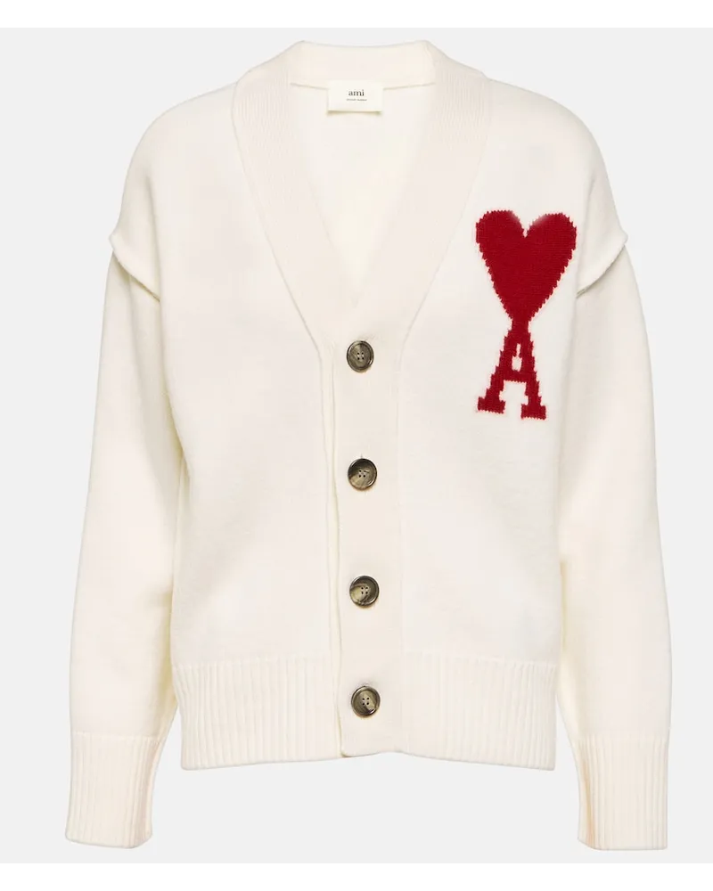 AMI Paris Cardigan Ami De CÅur in lana vergine Bianco