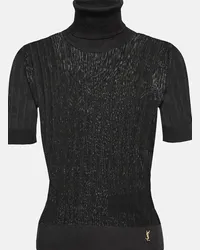 Saint Laurent Top in maglia di seta a coste Nero