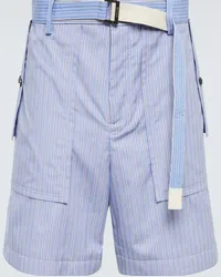 Sacai x Thomas Mason - Shorts in popeline a righe Blu