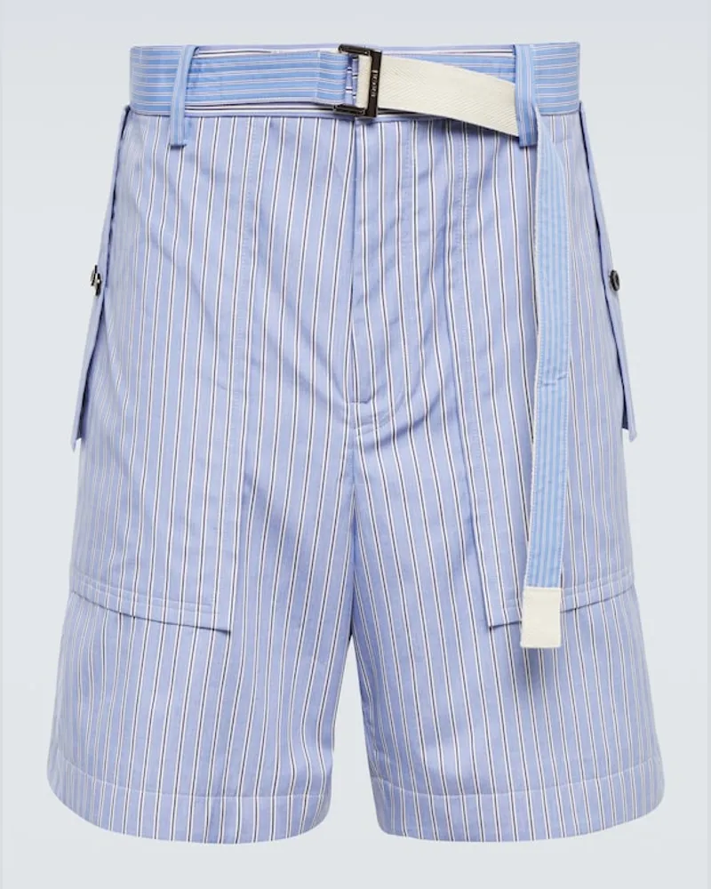 Sacai x Thomas Mason - Shorts in popeline a righe Blu