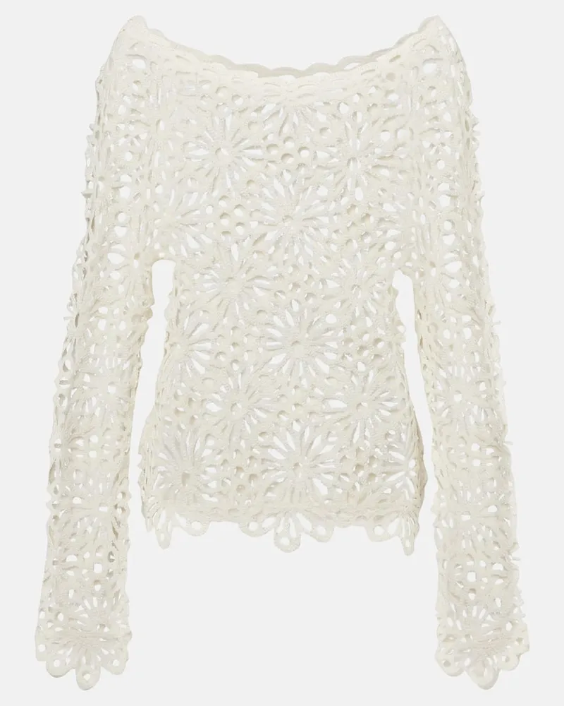 Norma Kamali Top Raglan in pizzo floreale Bianco