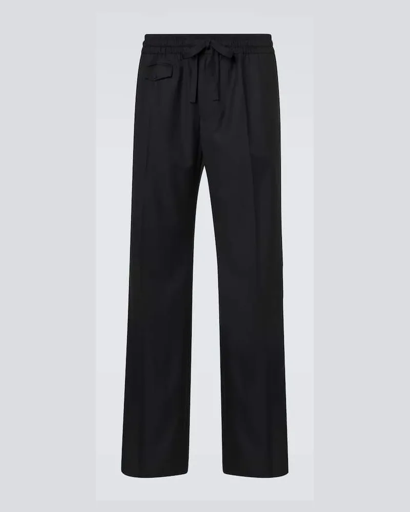 Dolce & Gabbana Pantaloni a gamba larga in twill di lana vergine Nero