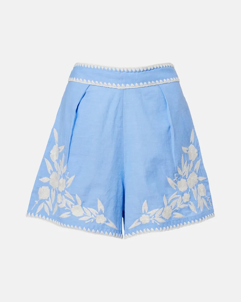 Juliet Dunn Shorts in cotone chambray con ricamo Blu