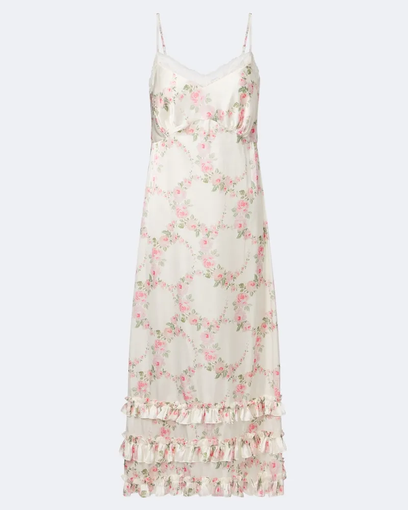 Simone Rocha Abito sottoveste in satin con pizzo floreale Bianco