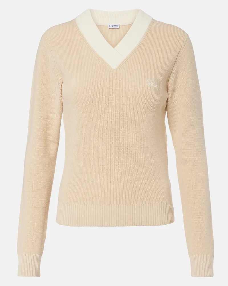 Loewe Pullover Double L in cotone e lana Beige