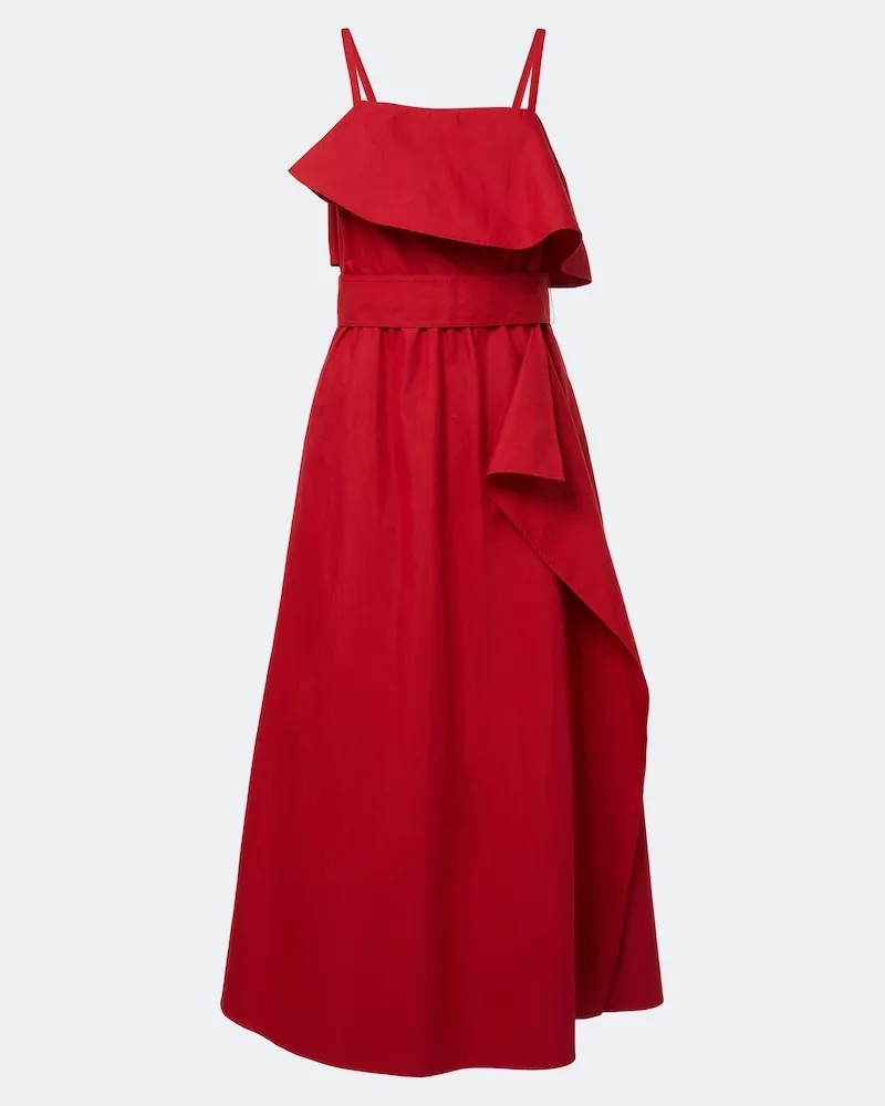 Proenza Schouler Abito midi Reign in misto cotone con volant Rosso