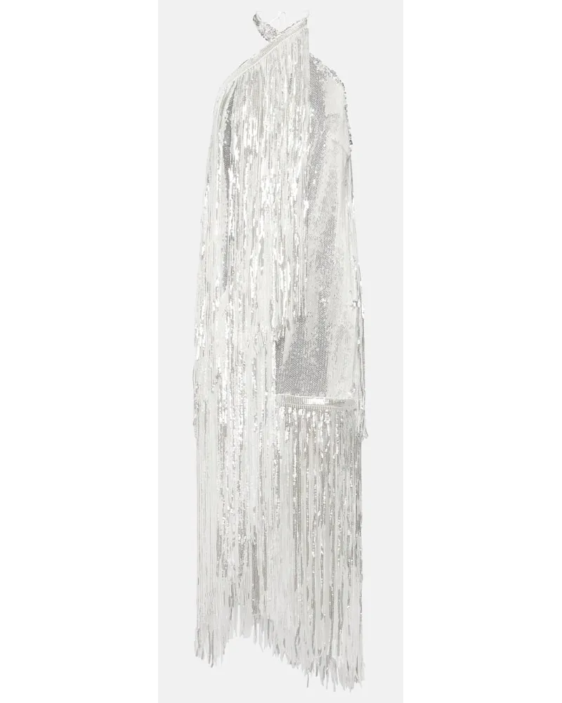 ROTATE Birger Christensen Miniabito con frange e paillettes Bianco