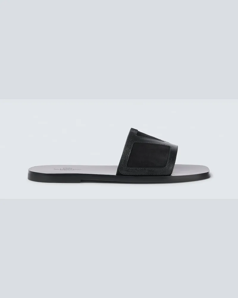 Valentino Garavani Slippers Viva Superstar in suede e pelle Nero