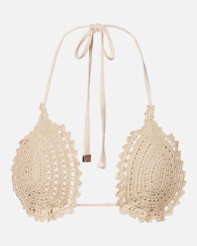 ATTICO Top bikini in cotone crochet Beige