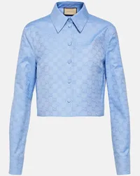 Gucci Camicia cropped in cotone GG Blu