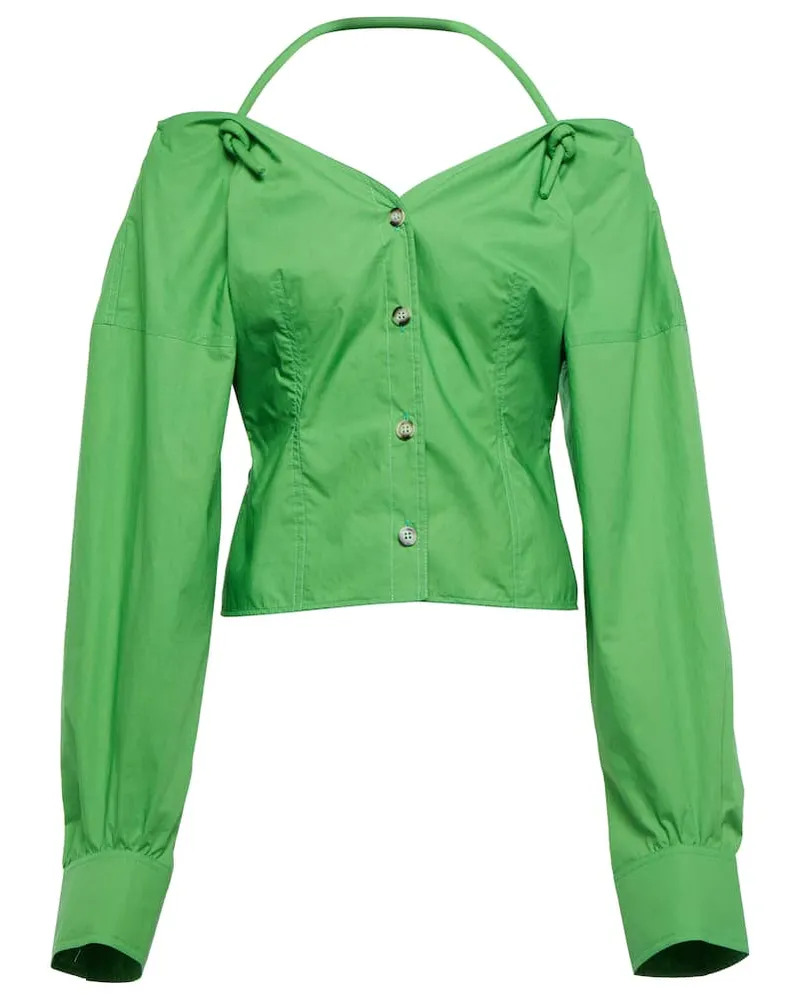 Nanushka Top Tami in popeline di cotone Verde